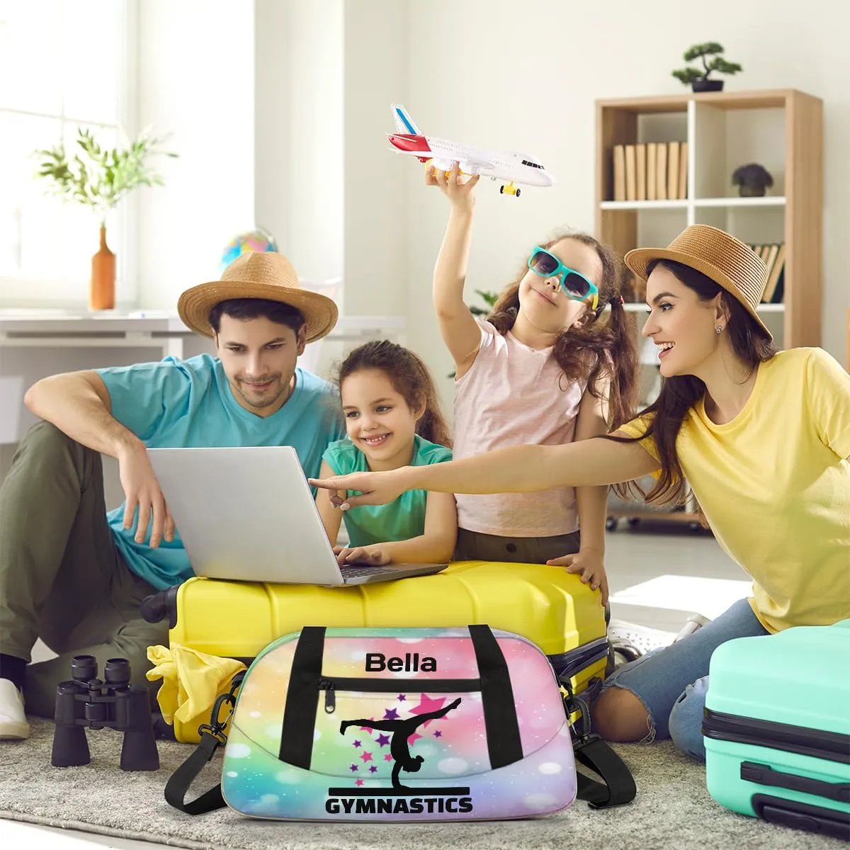 Custom Kids Sports Duffel Bag Pastel Pink Gradient Blurred Gym Personalized Dance Gym Bag for Boys Girls Lightweight Weekender Travel Duffle Cheer Bag