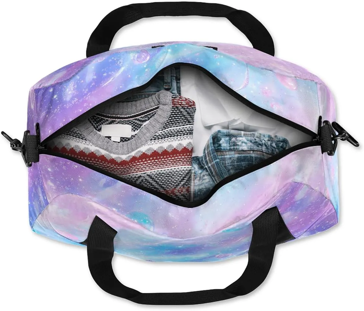 Custom Kids Sports Duffel Bag Pink Blue Purple Bubbles Cheer Cheerleader Personalized Dance Gym Bag for Boys Girls Lightweight Weekender Travel Duffle Cheer Bag
