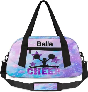 Custom Kids Sports Duffel Bag Pink Blue Purple Bubbles Cheer Cheerleader Personalized Dance Gym Bag for Boys Girls Lightweight Weekender Travel Duffle Cheer Bag
