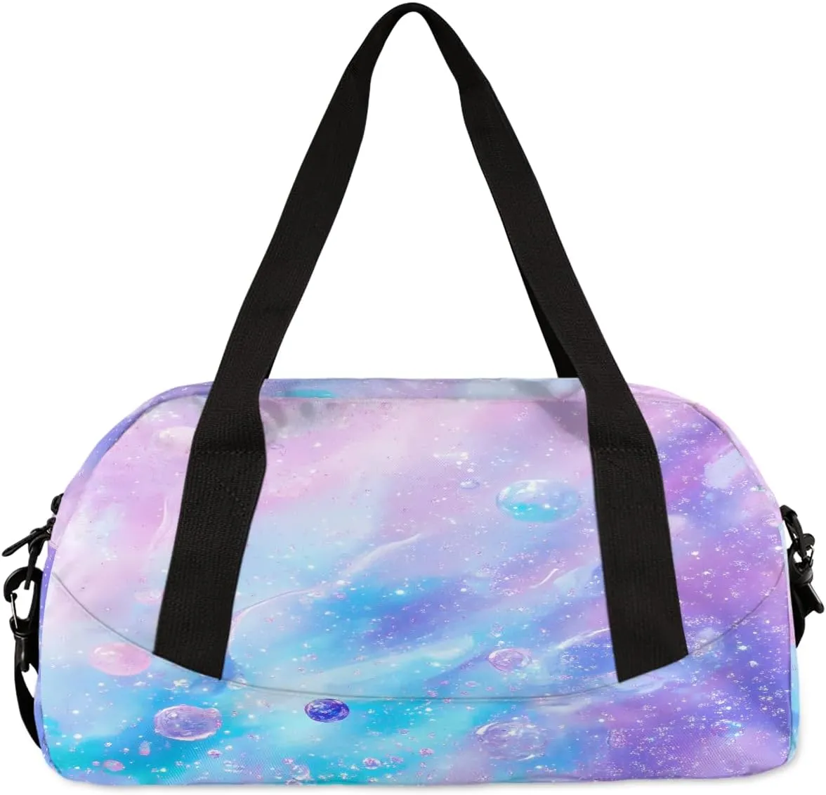 Custom Kids Sports Duffel Bag Pink Blue Purple Bubbles Cheer Cheerleader Personalized Dance Gym Bag for Boys Girls Lightweight Weekender Travel Duffle Cheer Bag