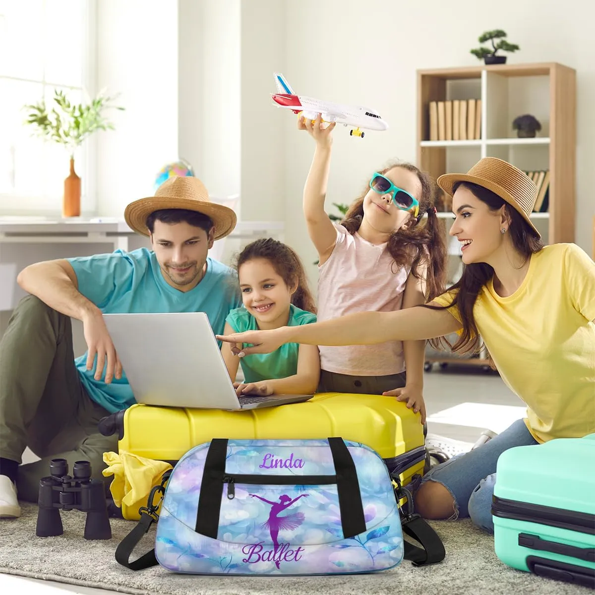 Custom Kids Sports Duffel Bag Purple Blue Bokeh Ballet Dancer Personalized Dance Gym Bag for Boys Girls Lightweight Weekender Travel Duffle Cheer Bag
