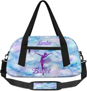 Custom Kids Sports Duffel Bag Purple Blue Bokeh Ballet Dancer Personalized Dance Gym Bag for Boys Girls Lightweight Weekender Travel Duffle Cheer Bag