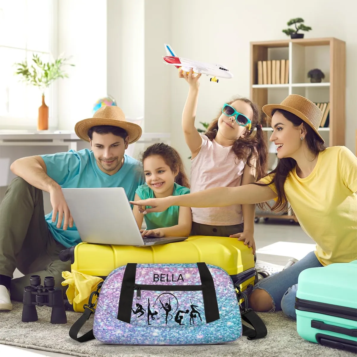 Custom Kids Sports Duffel Bag Purple Blue Glitter Gym Personalized Dance Gym Bag for Boys Girls Lightweight Weekender Travel Duffle Cheer Bag