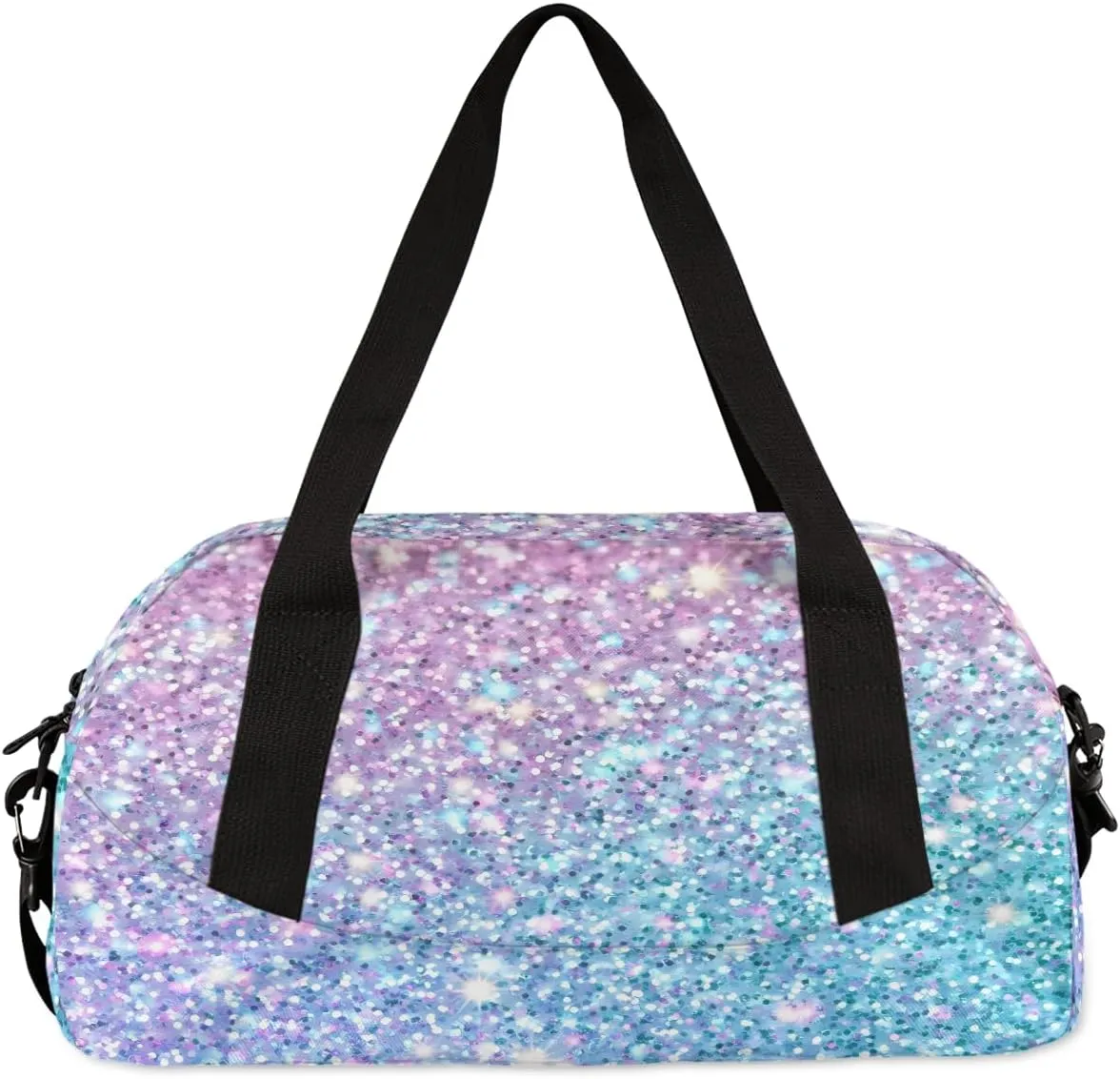 Custom Kids Sports Duffel Bag Purple Blue Glitter Gym Personalized Dance Gym Bag for Boys Girls Lightweight Weekender Travel Duffle Cheer Bag