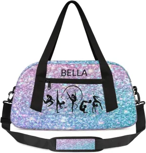 Custom Kids Sports Duffel Bag Purple Blue Glitter Gym Personalized Dance Gym Bag for Boys Girls Lightweight Weekender Travel Duffle Cheer Bag