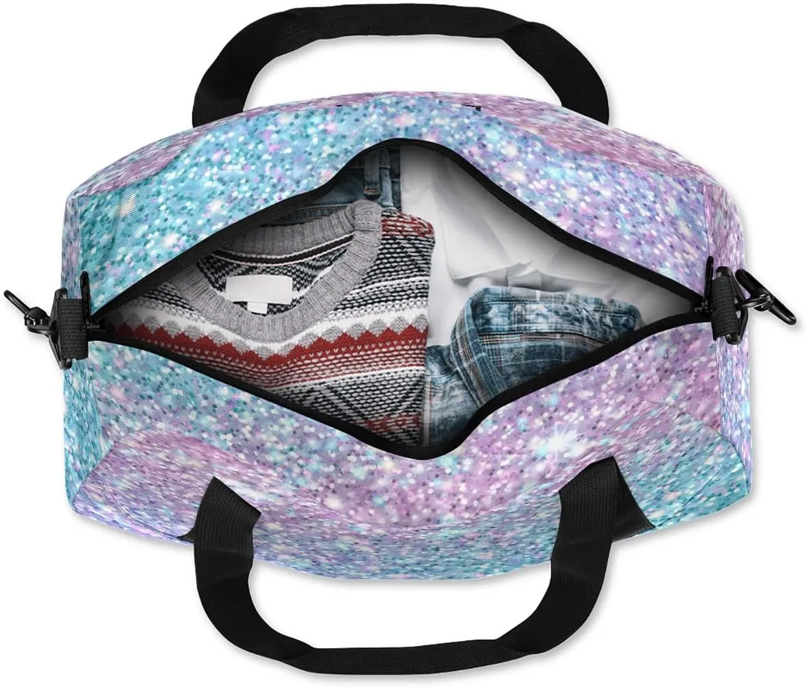Custom Kids Sports Duffel Bag Purple Blue Glitter Gym Personalized Dance Gym Bag for Boys Girls Lightweight Weekender Travel Duffle Cheer Bag