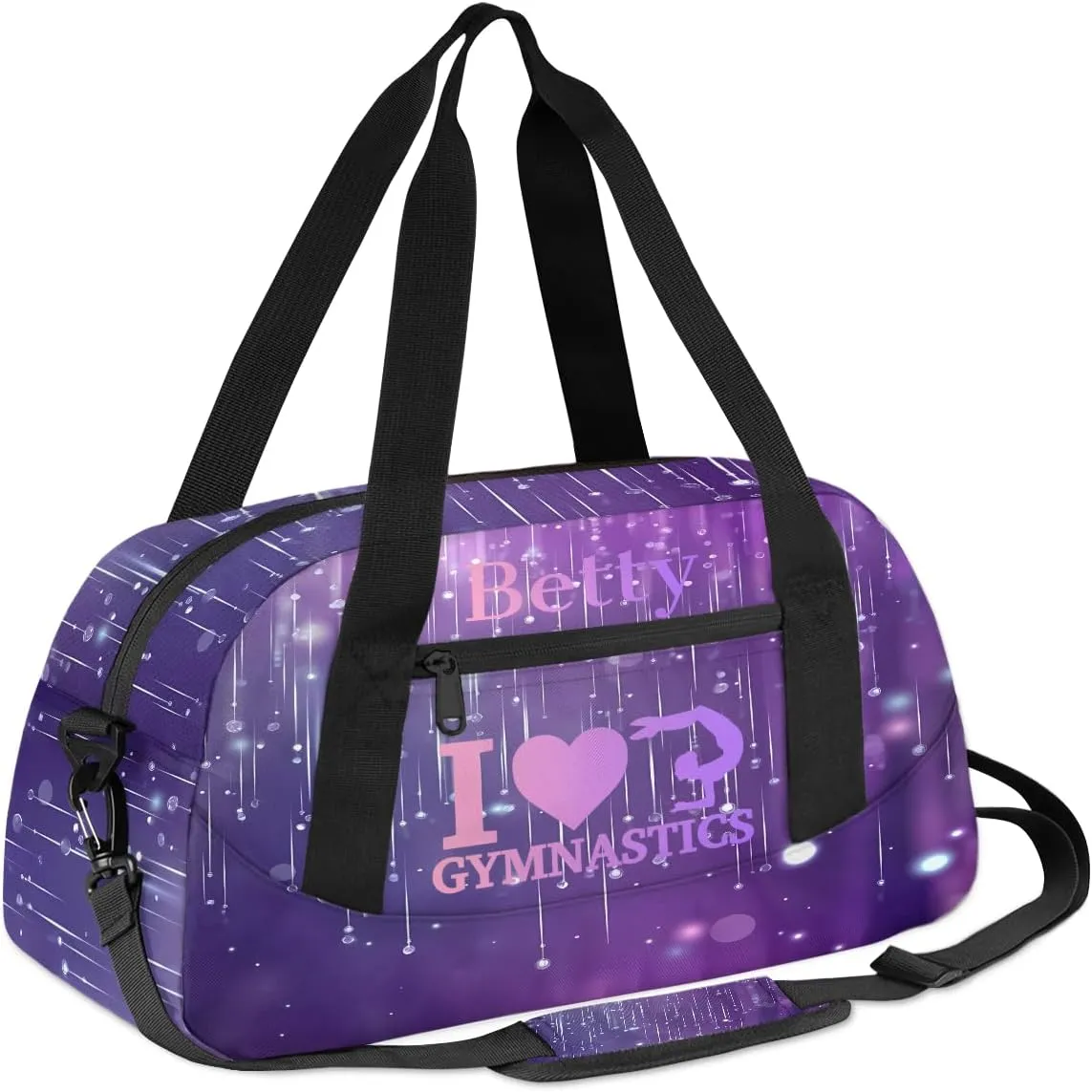 Custom Kids Sports Duffel Bag Purple Blurred Stars Rain Light Lines Gymnastics Personalized Dance Gym Bag for Boys Girls Lightweight Weekender Travel Duffle Cheer Bag
