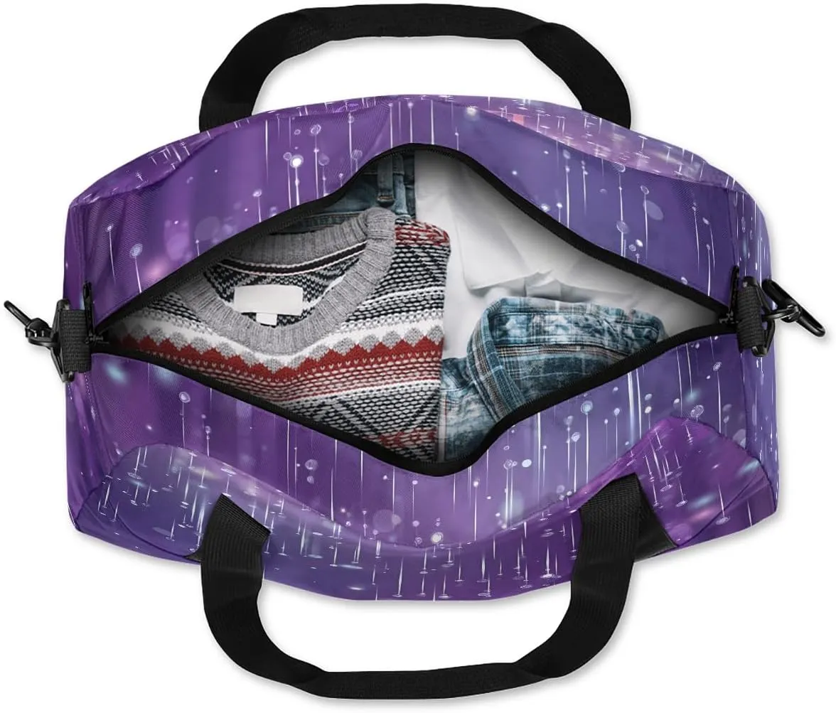 Custom Kids Sports Duffel Bag Purple Blurred Stars Rain Light Lines Gymnastics Personalized Dance Gym Bag for Boys Girls Lightweight Weekender Travel Duffle Cheer Bag