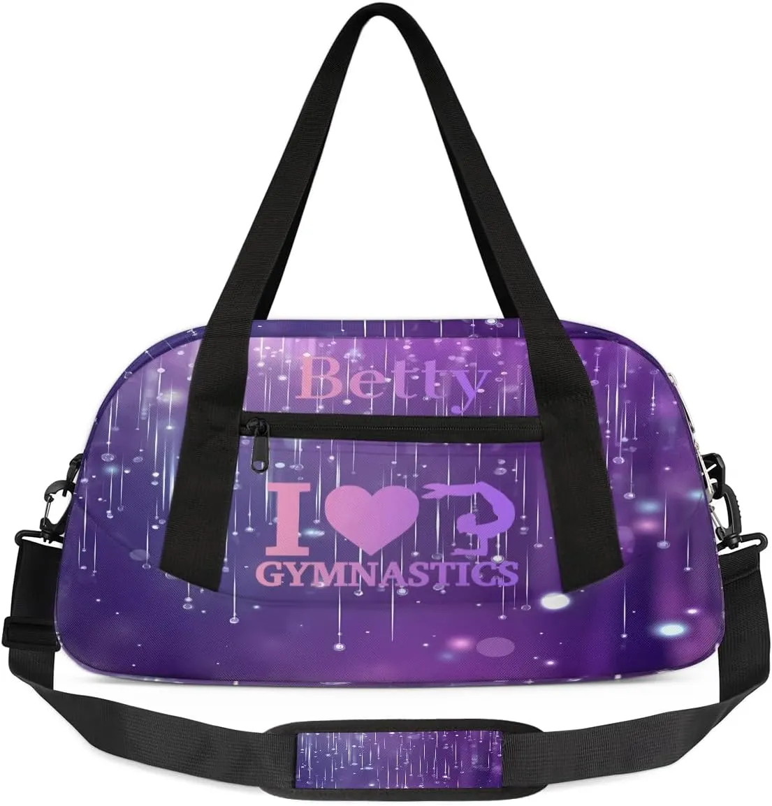 Custom Kids Sports Duffel Bag Purple Blurred Stars Rain Light Lines Gymnastics Personalized Dance Gym Bag for Boys Girls Lightweight Weekender Travel Duffle Cheer Bag