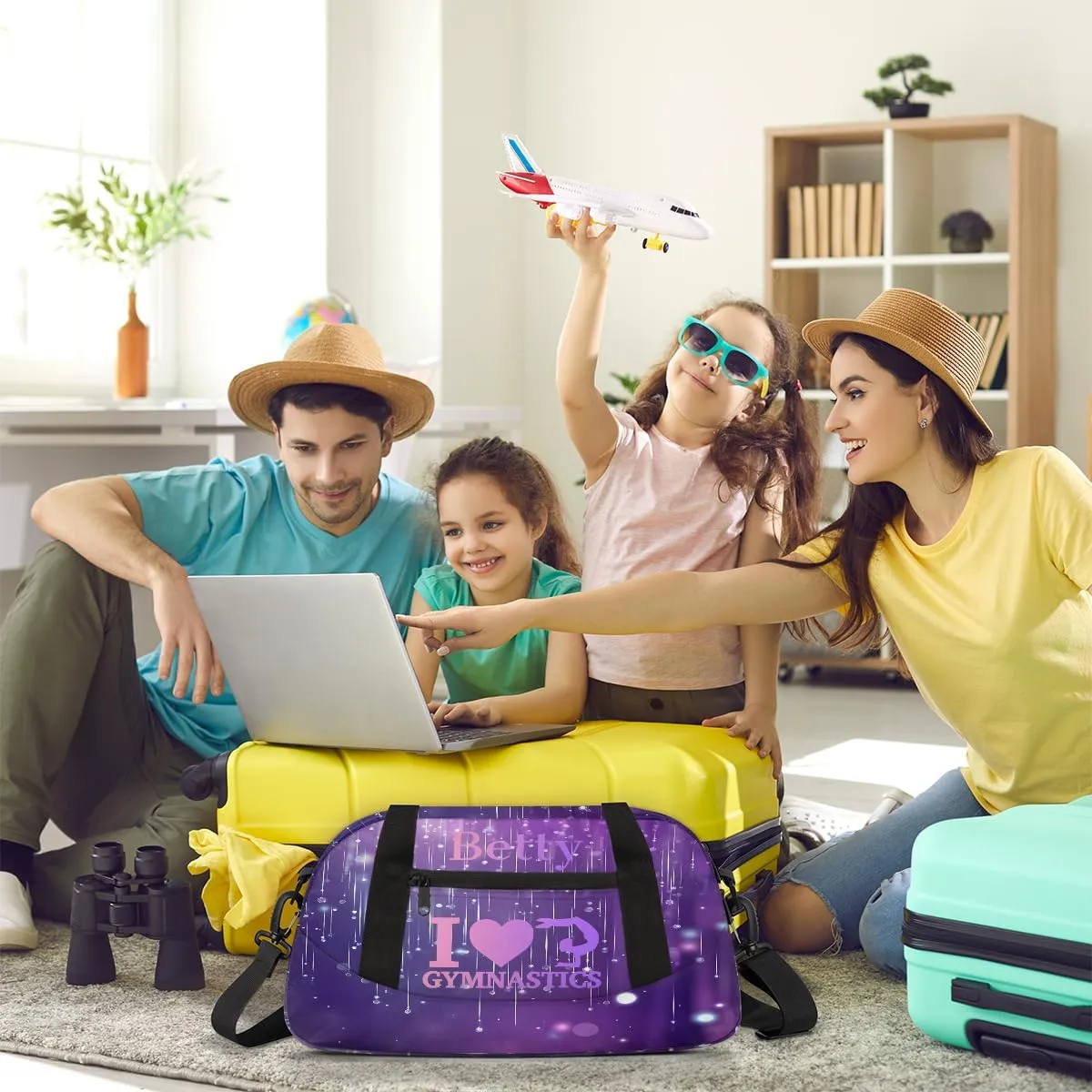 Custom Kids Sports Duffel Bag Purple Blurred Stars Rain Light Lines Gymnastics Personalized Dance Gym Bag for Boys Girls Lightweight Weekender Travel Duffle Cheer Bag