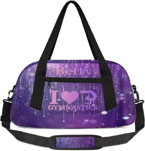 Custom Kids Sports Duffel Bag Purple Blurred Stars Rain Light Lines Gymnastics Personalized Dance Gym Bag for Boys Girls Lightweight Weekender Travel Duffle Cheer Bag
