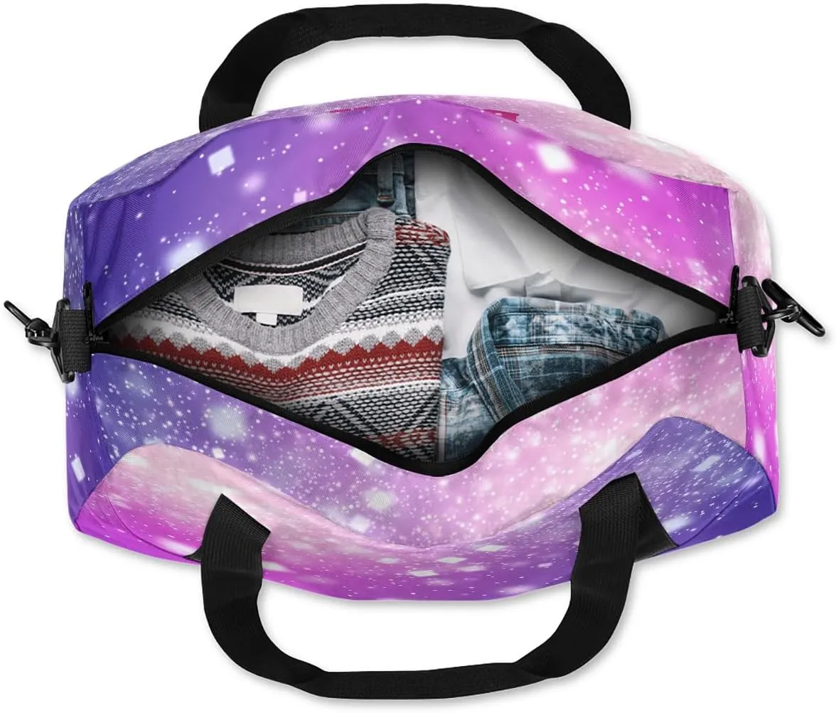 Custom Kids Sports Duffel Bag Purple Pink Gradient Gym Personalized Dance Gym Bag for Boys Girls Lightweight Weekender Travel Duffle Cheer Bag