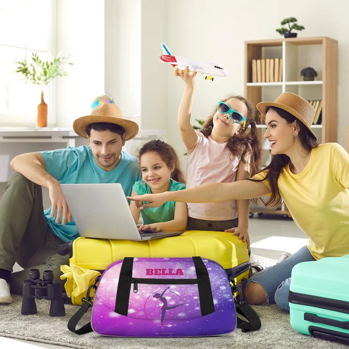 Custom Kids Sports Duffel Bag Purple Pink Gradient Gym Personalized Dance Gym Bag for Boys Girls Lightweight Weekender Travel Duffle Cheer Bag