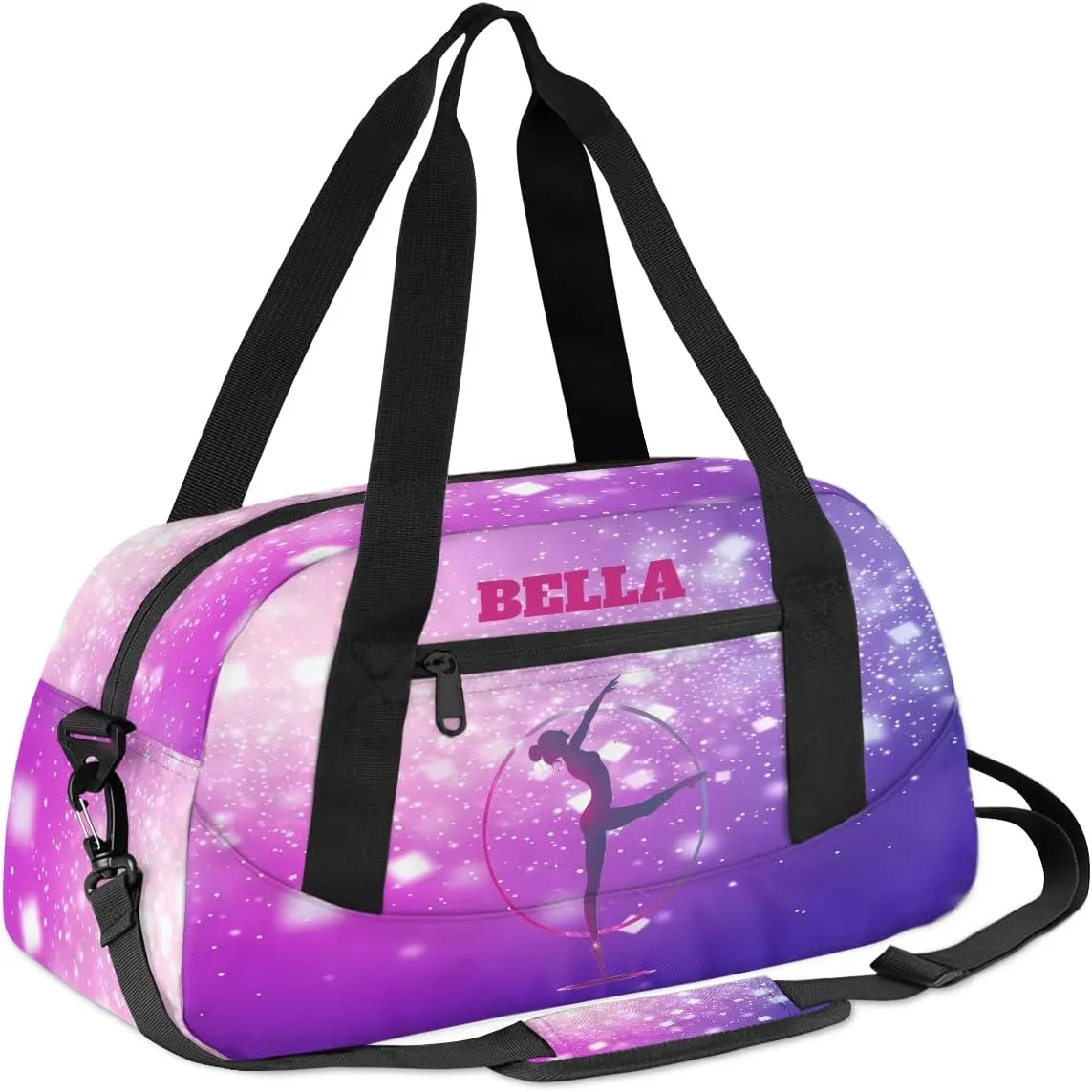 Custom Kids Sports Duffel Bag Purple Pink Gradient Gym Personalized Dance Gym Bag for Boys Girls Lightweight Weekender Travel Duffle Cheer Bag