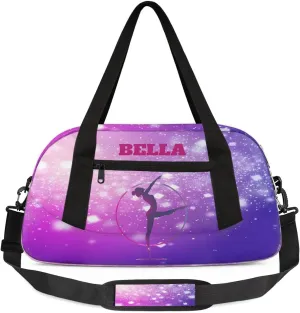 Custom Kids Sports Duffel Bag Purple Pink Gradient Gym Personalized Dance Gym Bag for Boys Girls Lightweight Weekender Travel Duffle Cheer Bag