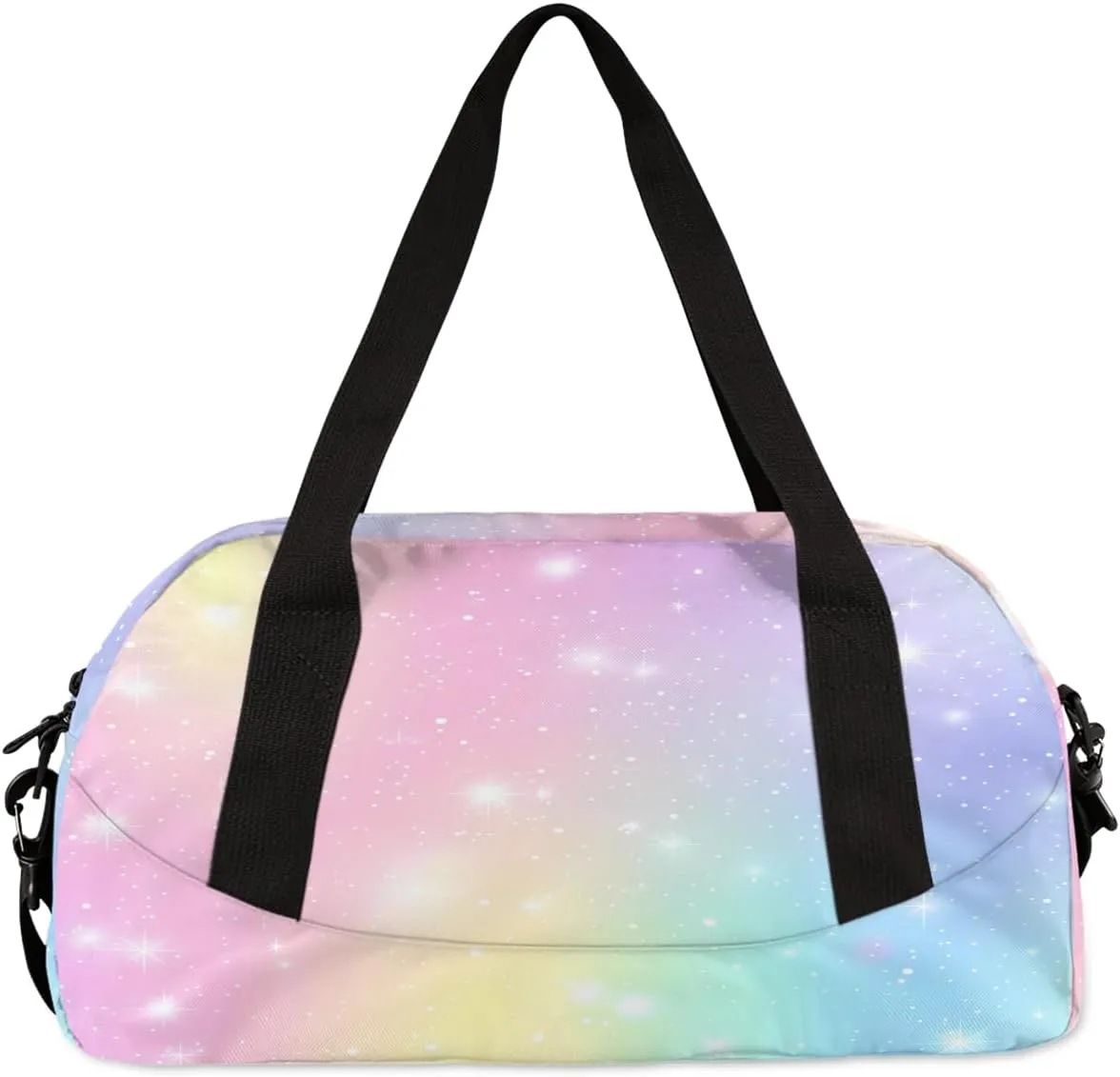 Custom Kids Sports Duffel Bag Rainbow Pastel Glitter Ballet Queen Personalized Dance Gym Bag for Boys Girls Lightweight Weekender Travel Duffle Cheer Bag