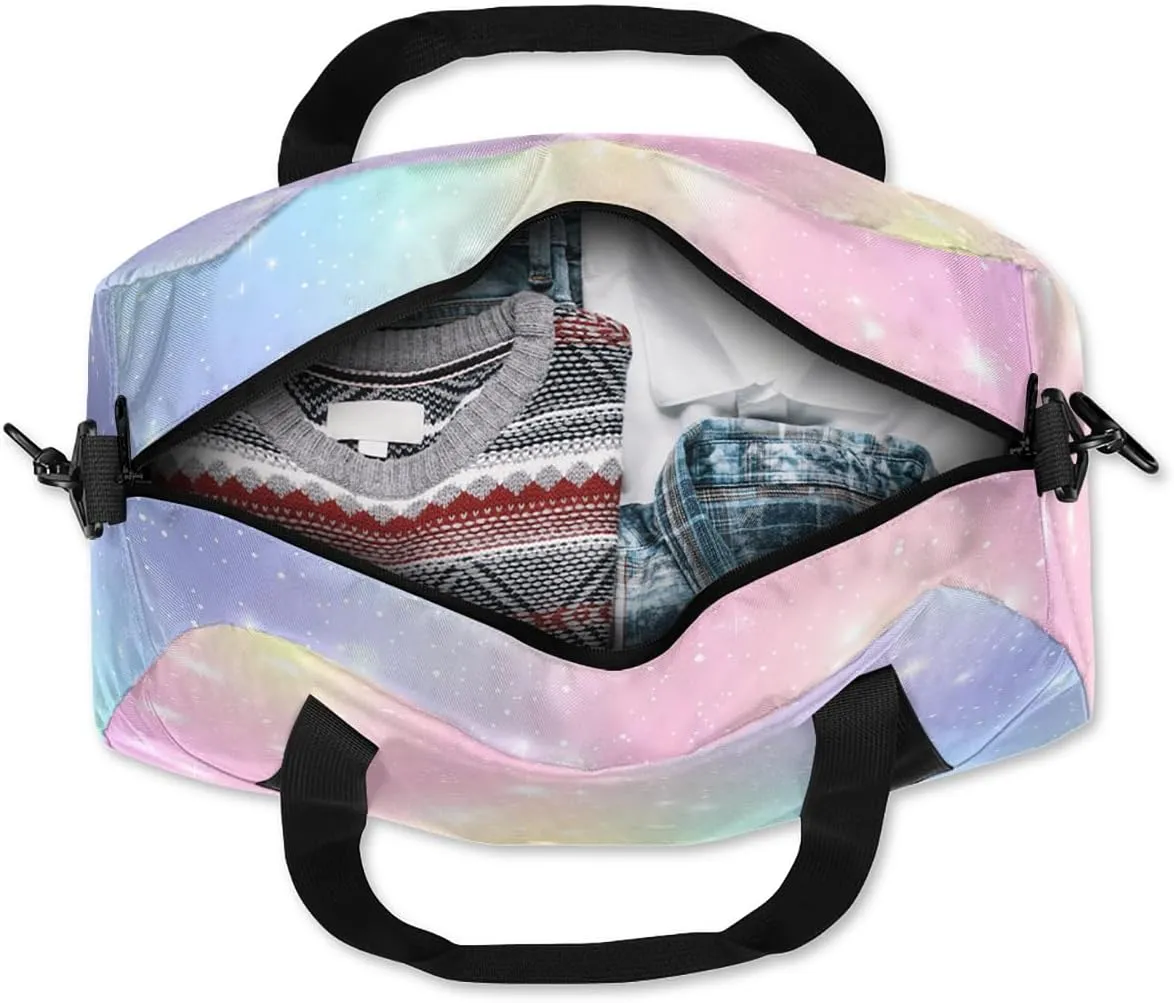 Custom Kids Sports Duffel Bag Rainbow Pastel Glitter Ballet Queen Personalized Dance Gym Bag for Boys Girls Lightweight Weekender Travel Duffle Cheer Bag