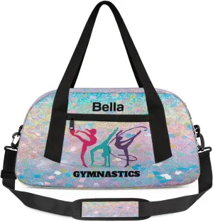 Custom Kids Sports Duffel Bag Rainbow Pastel Glitter Gym Themed Personalized Dance Gym Bag for Boys Girls Lightweight Weekender Travel Duffle Cheer Bag