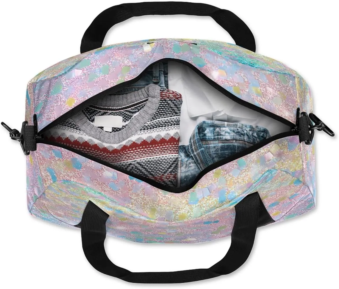 Custom Kids Sports Duffel Bag Rainbow Pastel Glitter Gym Themed Personalized Dance Gym Bag for Boys Girls Lightweight Weekender Travel Duffle Cheer Bag