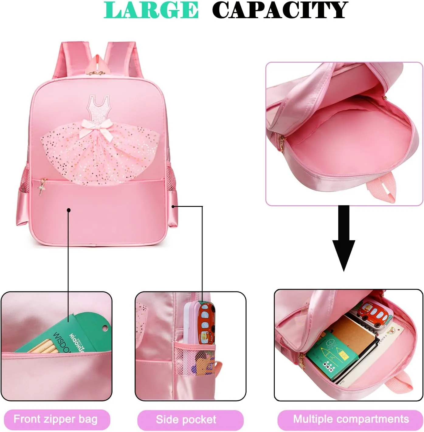 Cute Ballet Dance Backpack,Tutu Dress Dance Bag,Waterproof Bag Ballerina Duffle Bag Personalized dance bags Gym Bag. (Green)