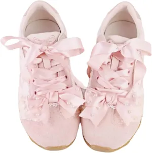 Cute Ballet Pearl Aesthetic Shoes Ribbon Lace up Walking Sneakers for Women, Platform Trainers - Comfort Meets Sweet Elegance