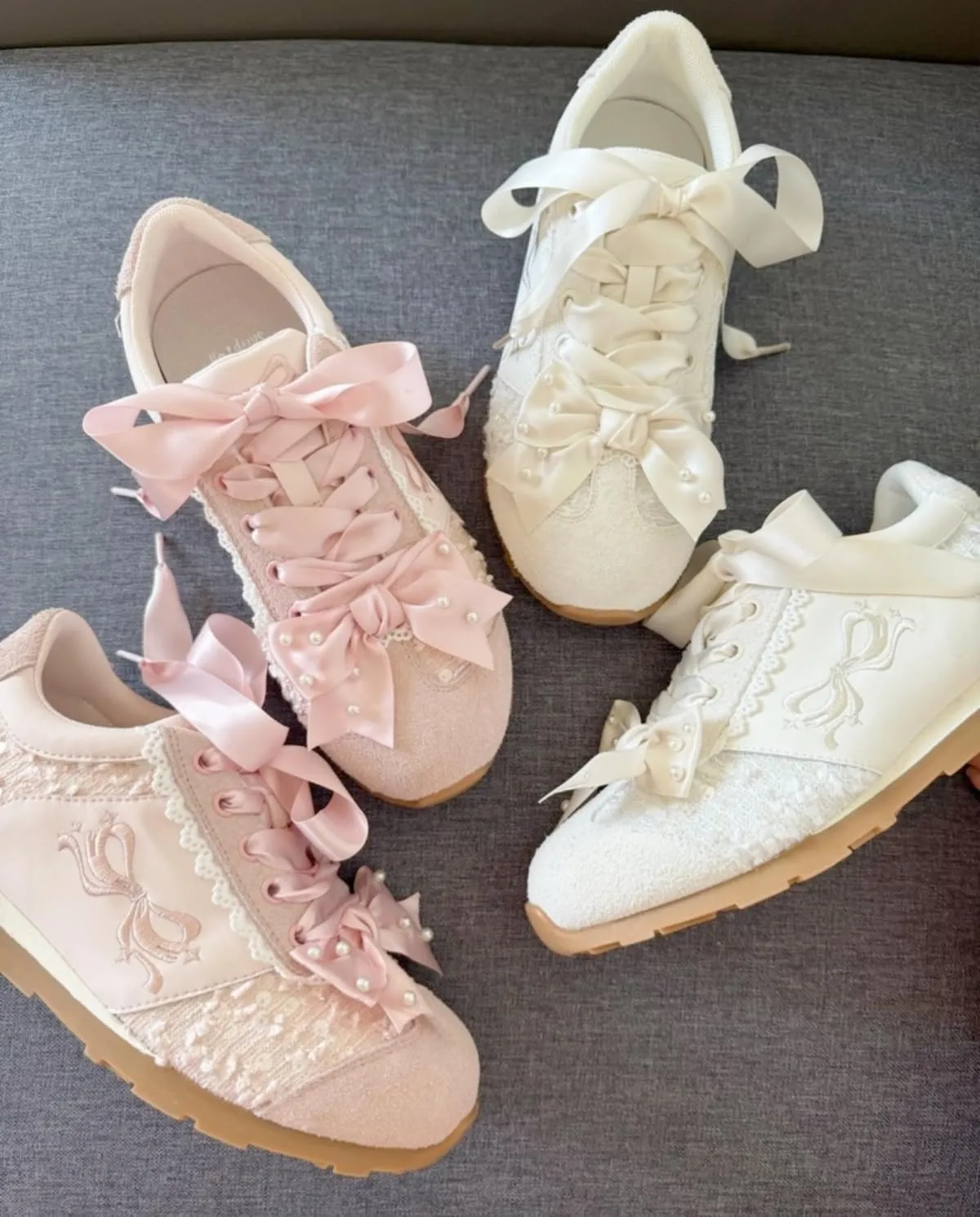 Cute Ballet Pearl Aesthetic Shoes Ribbon Lace up Walking Sneakers for Women, Platform Trainers - Comfort Meets Sweet Elegance