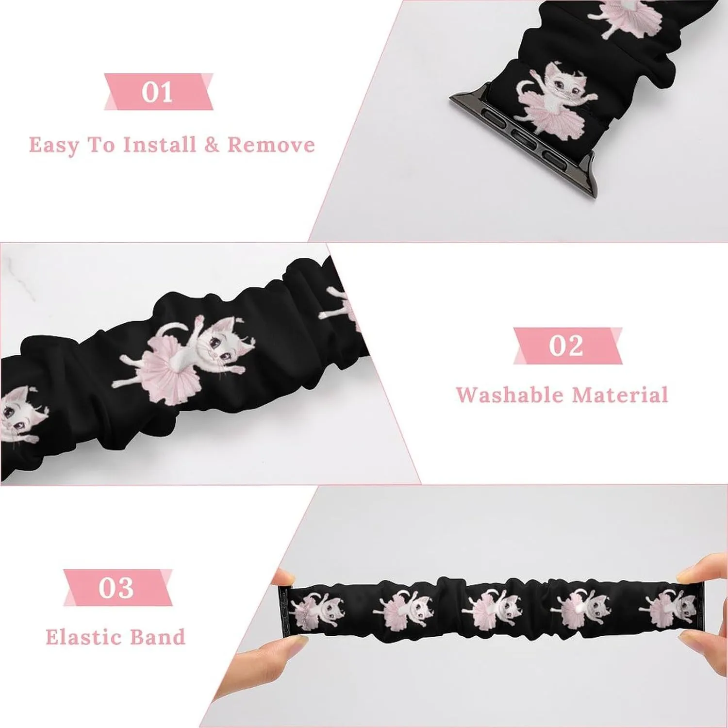 Cute Cat in Tutu Ballet Dancing Watch Band Elastic Watch Strap Soft Wristband Sport Replacement Band Compatible with IWatch