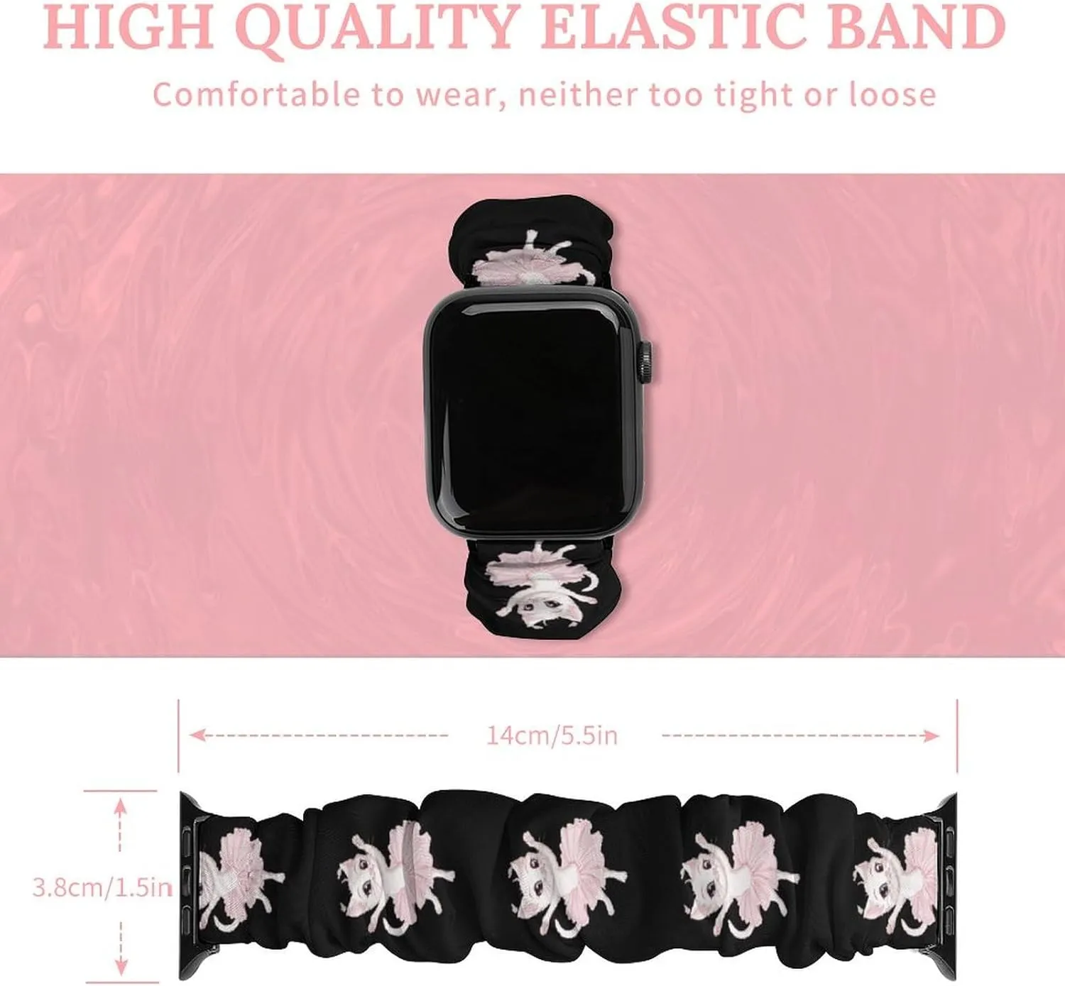 Cute Cat in Tutu Ballet Dancing Watch Band Elastic Watch Strap Soft Wristband Sport Replacement Band Compatible with IWatch