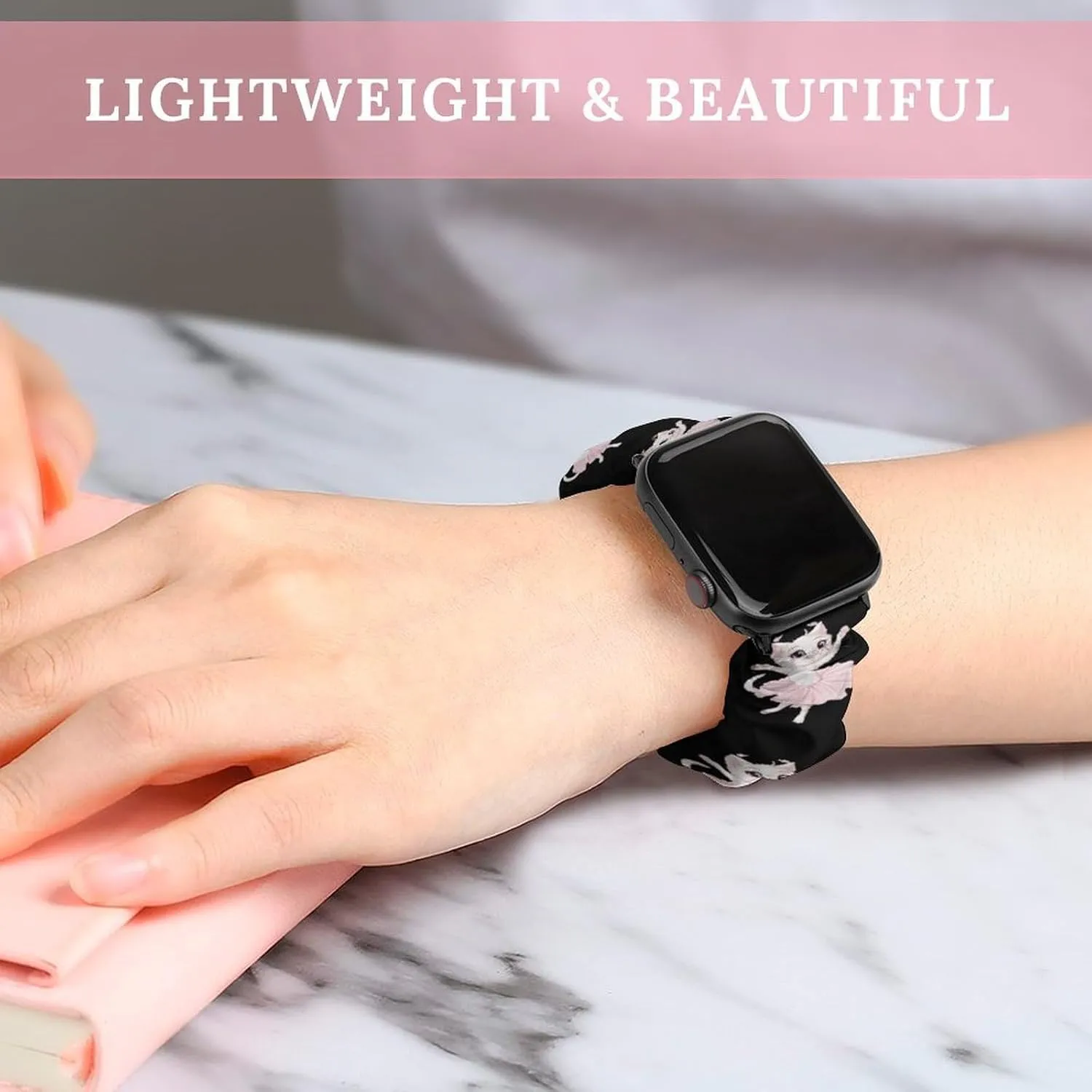 Cute Cat in Tutu Ballet Dancing Watch Band Elastic Watch Strap Soft Wristband Sport Replacement Band Compatible with IWatch