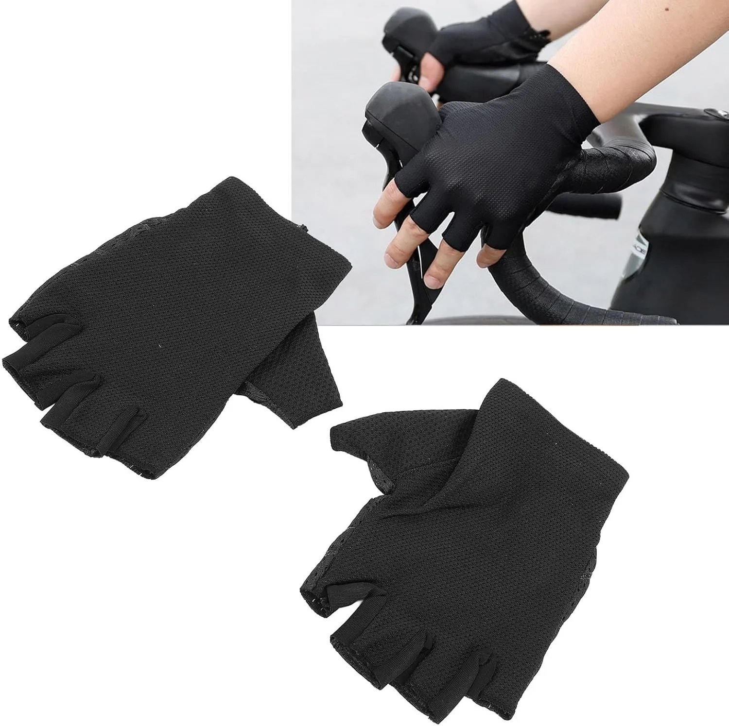 Cycling Gloves for Men and Women, Half Finger Gloves, Breathable and Slip, Shock Absorbing, Ideal for Cycling Outdoors in Spring and Summer, Black