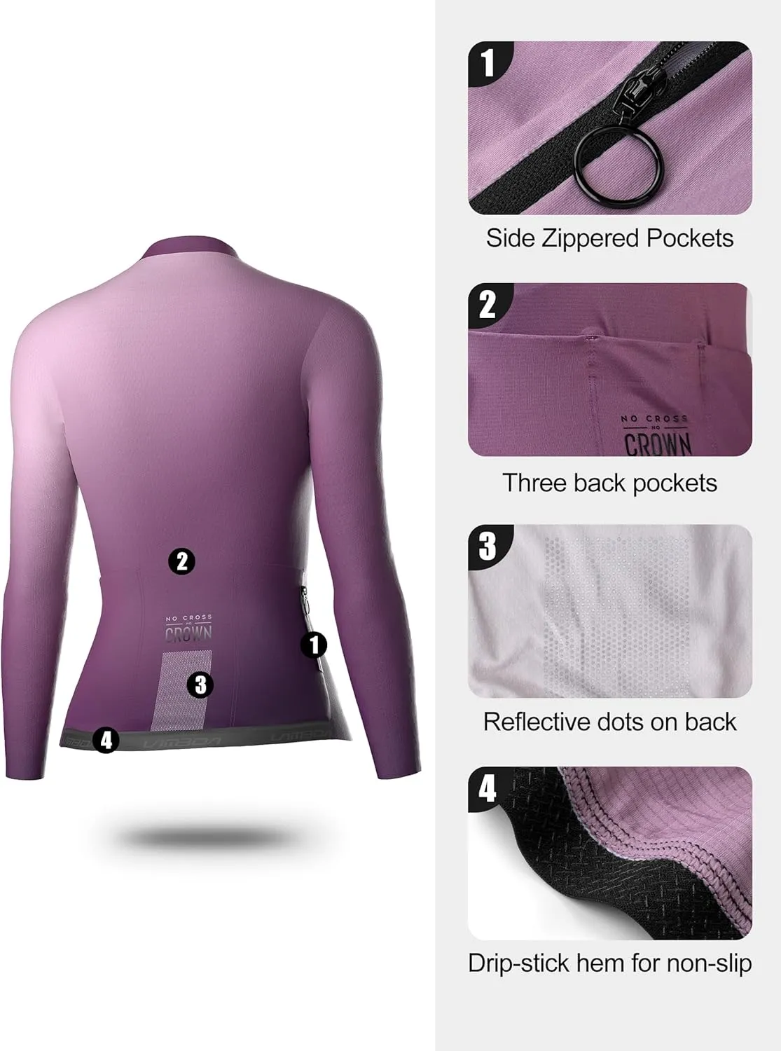 Cycling Jersey Women Long Sleeve, Breathable Bike Jersey with Pockets, Bike Shirts for Bicycle Road Biking Riding