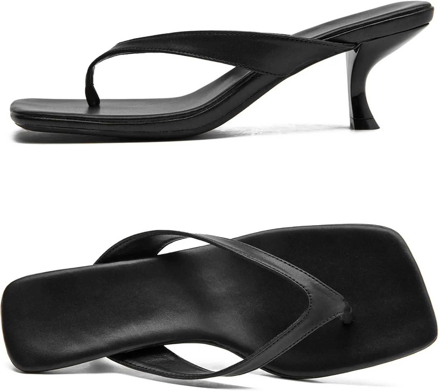 DADAWEN Women's Kitten Heels Thong Sandals Square Open Toe Flip Flop Heels Slip On Fashion Summer Dressy Party Wedding Pumps Heeled Sandals