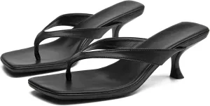 DADAWEN Women's Kitten Heels Thong Sandals Square Open Toe Flip Flop Heels Slip On Fashion Summer Dressy Party Wedding Pumps Heeled Sandals