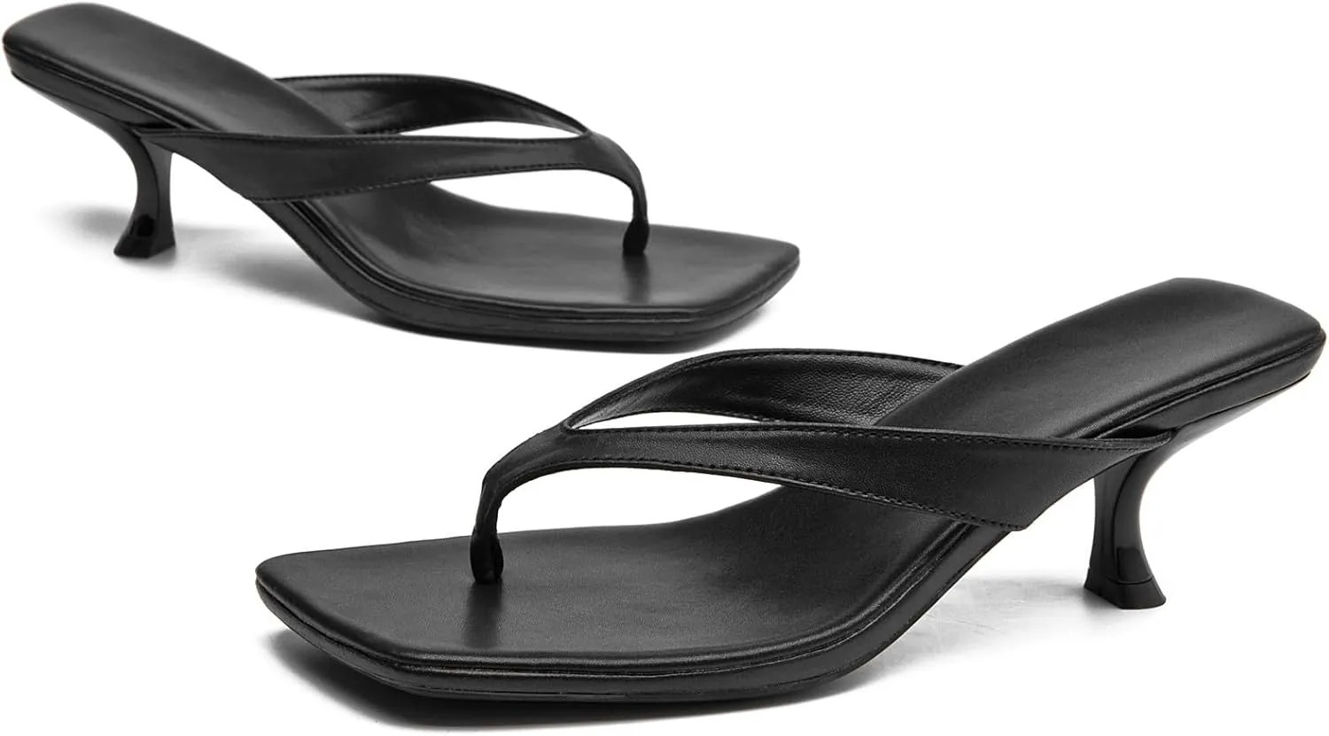 DADAWEN Women's Kitten Heels Thong Sandals Square Open Toe Flip Flop Heels Slip On Fashion Summer Dressy Party Wedding Pumps Heeled Sandals