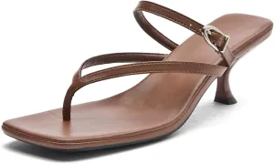 DADAWEN Women's Kitten Low Heels Sandals Flip Flops Square Open Toe Buckle Slip On Heels Sexy Fashion Party Wedding Dressy Thong Heeled Sandals