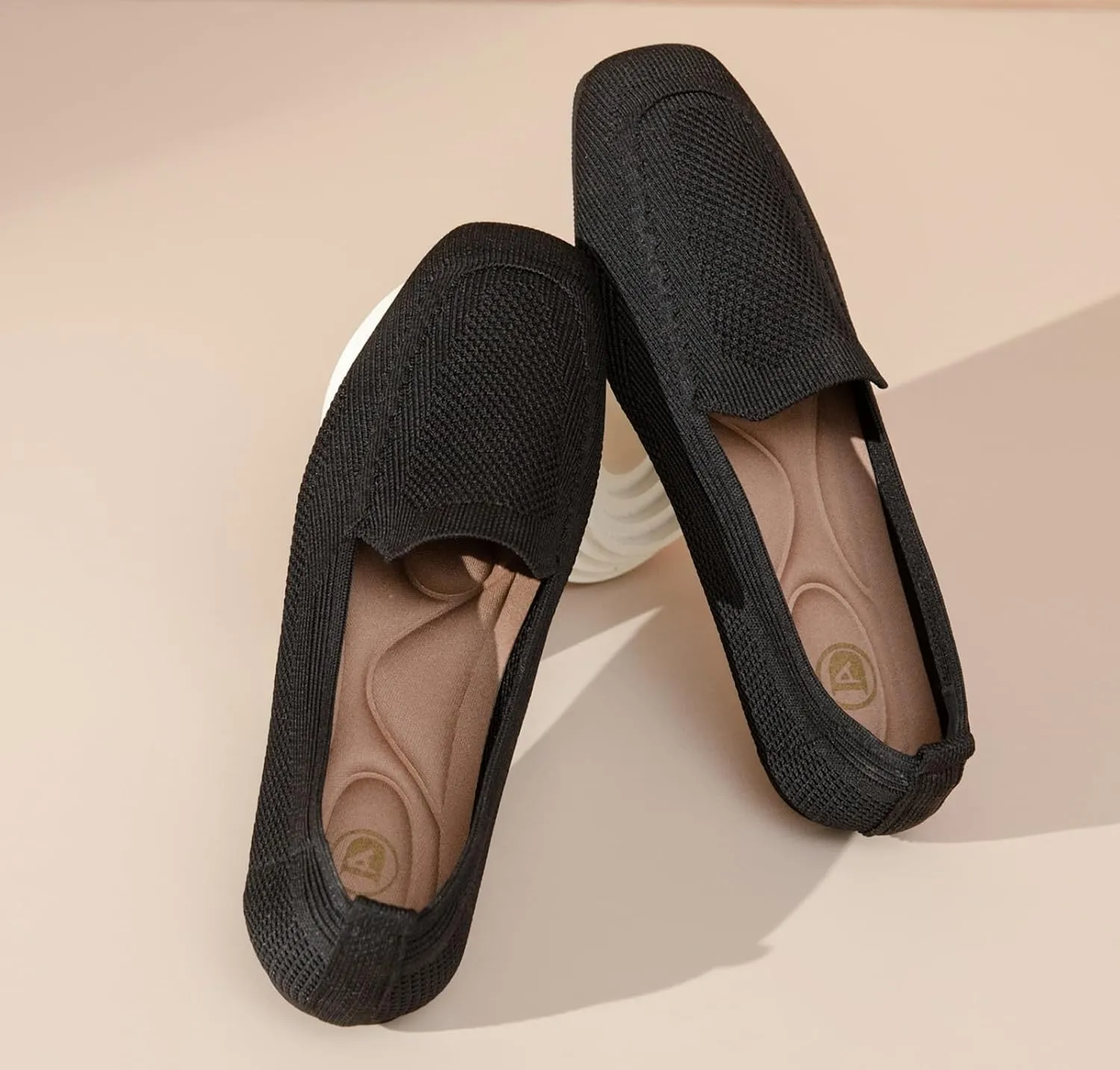 DADAWEN Womens Square Toe Flats Knit Dress Shoes Comfortable Women Shoes Slip On Shoes for Woman Soft Ballet Walking Flats Shoes