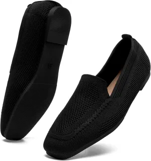 DADAWEN Womens Square Toe Flats Knit Dress Shoes Comfortable Women Shoes Slip On Shoes for Woman Soft Ballet Walking Flats Shoes