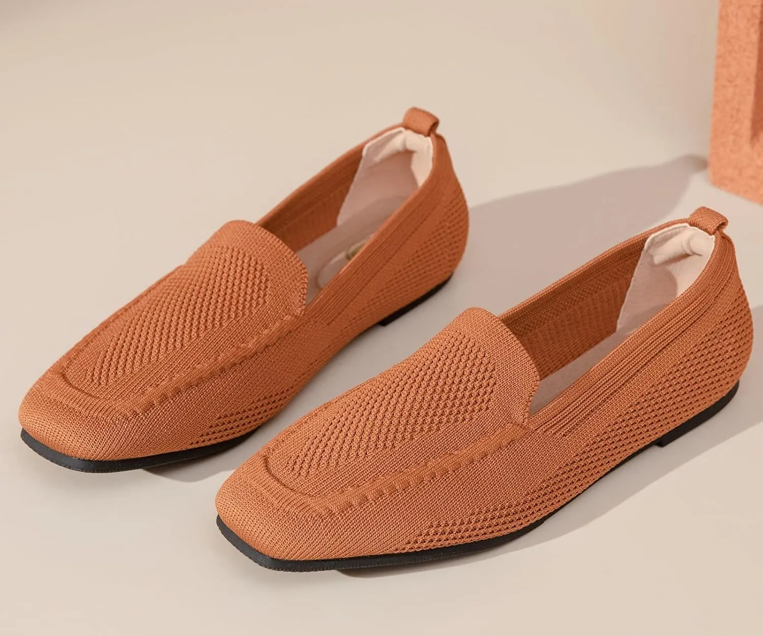 DADAWEN Womens Square Toe Flats Knit Dress Shoes Comfortable Women Shoes Slip On Shoes for Woman Soft Ballet Walking Flats Shoes