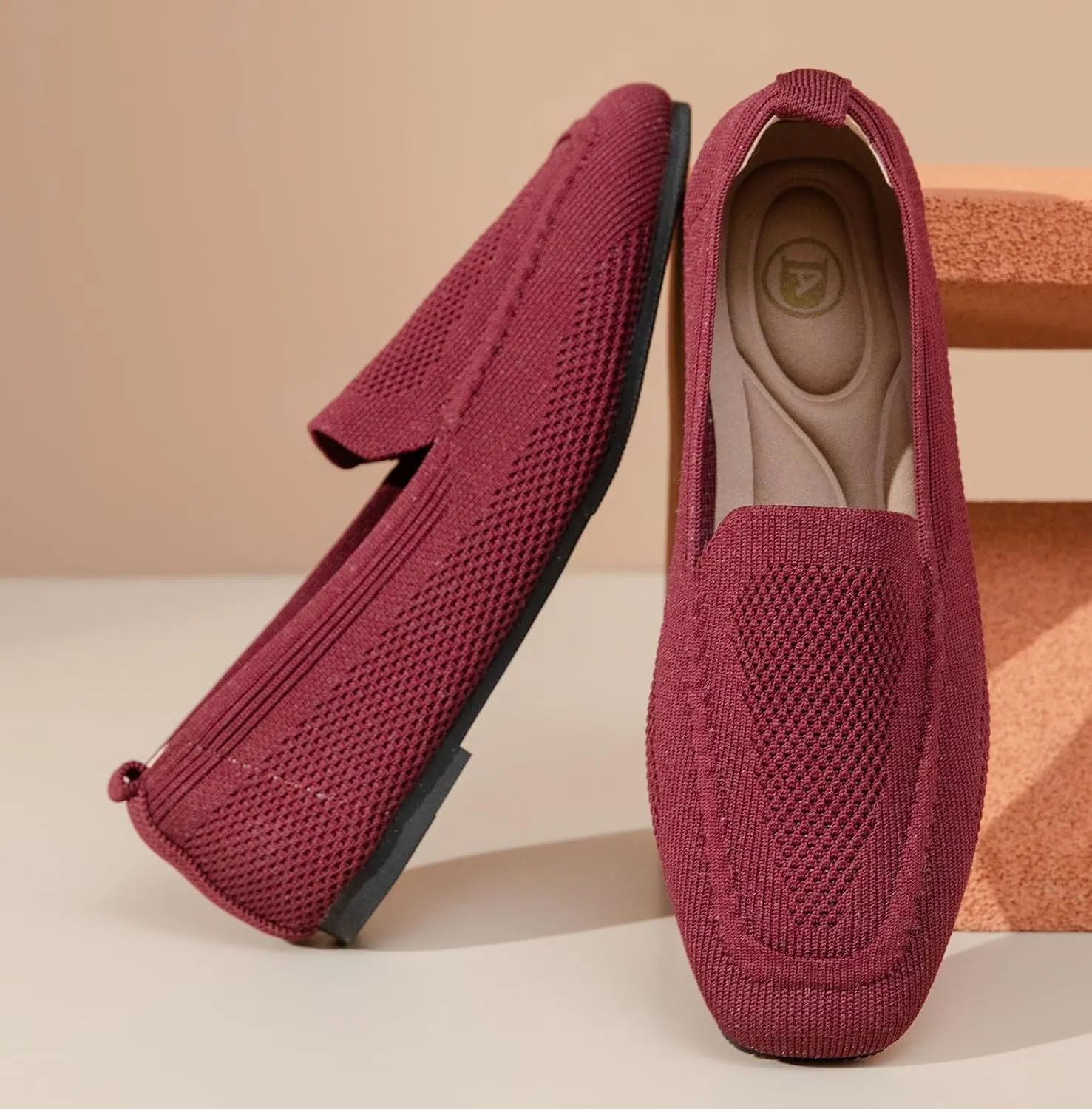 DADAWEN Womens Square Toe Flats Knit Dress Shoes Comfortable Women Shoes Slip On Shoes for Woman Soft Ballet Walking Flats Shoes