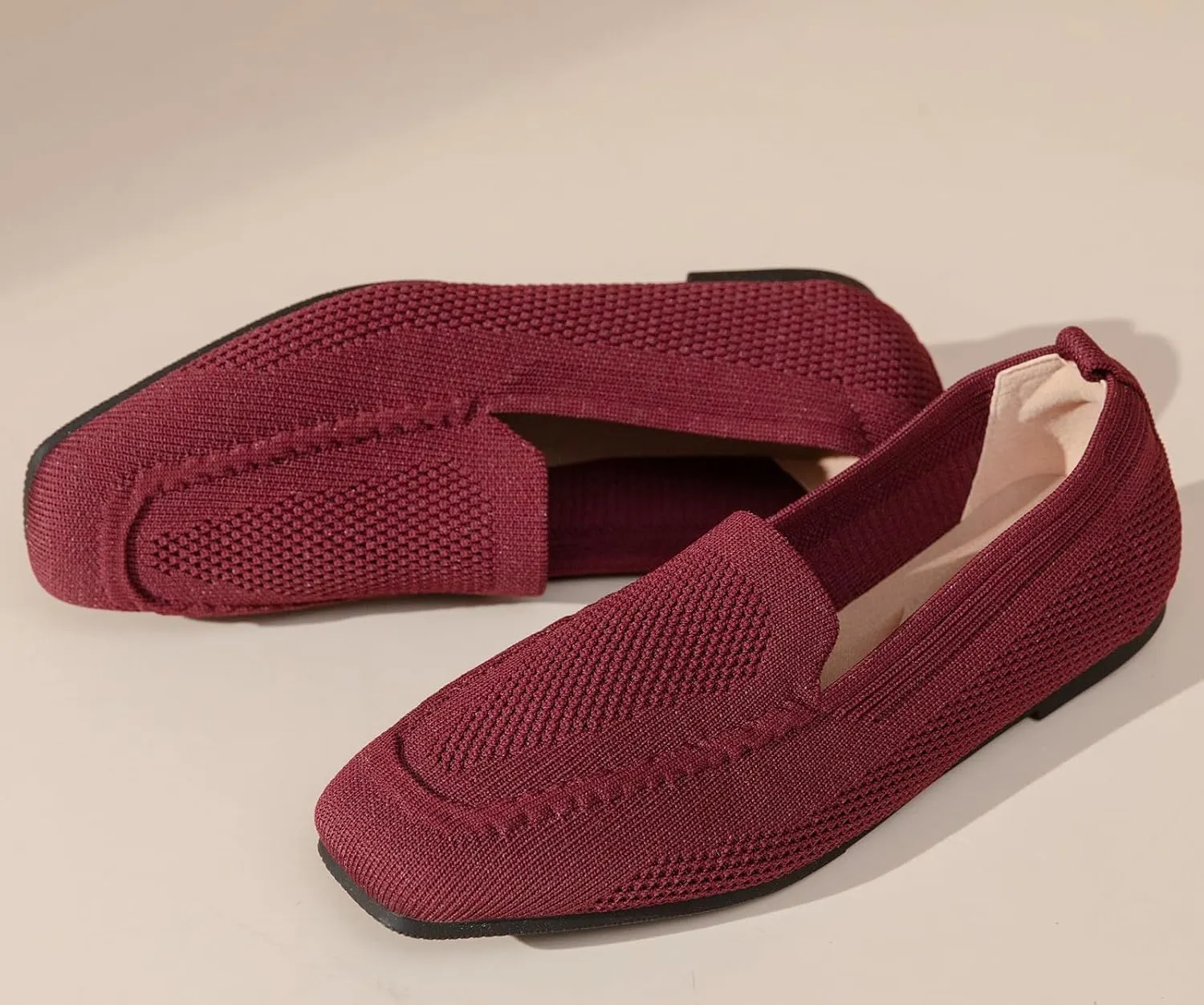 DADAWEN Womens Square Toe Flats Knit Dress Shoes Comfortable Women Shoes Slip On Shoes for Woman Soft Ballet Walking Flats Shoes