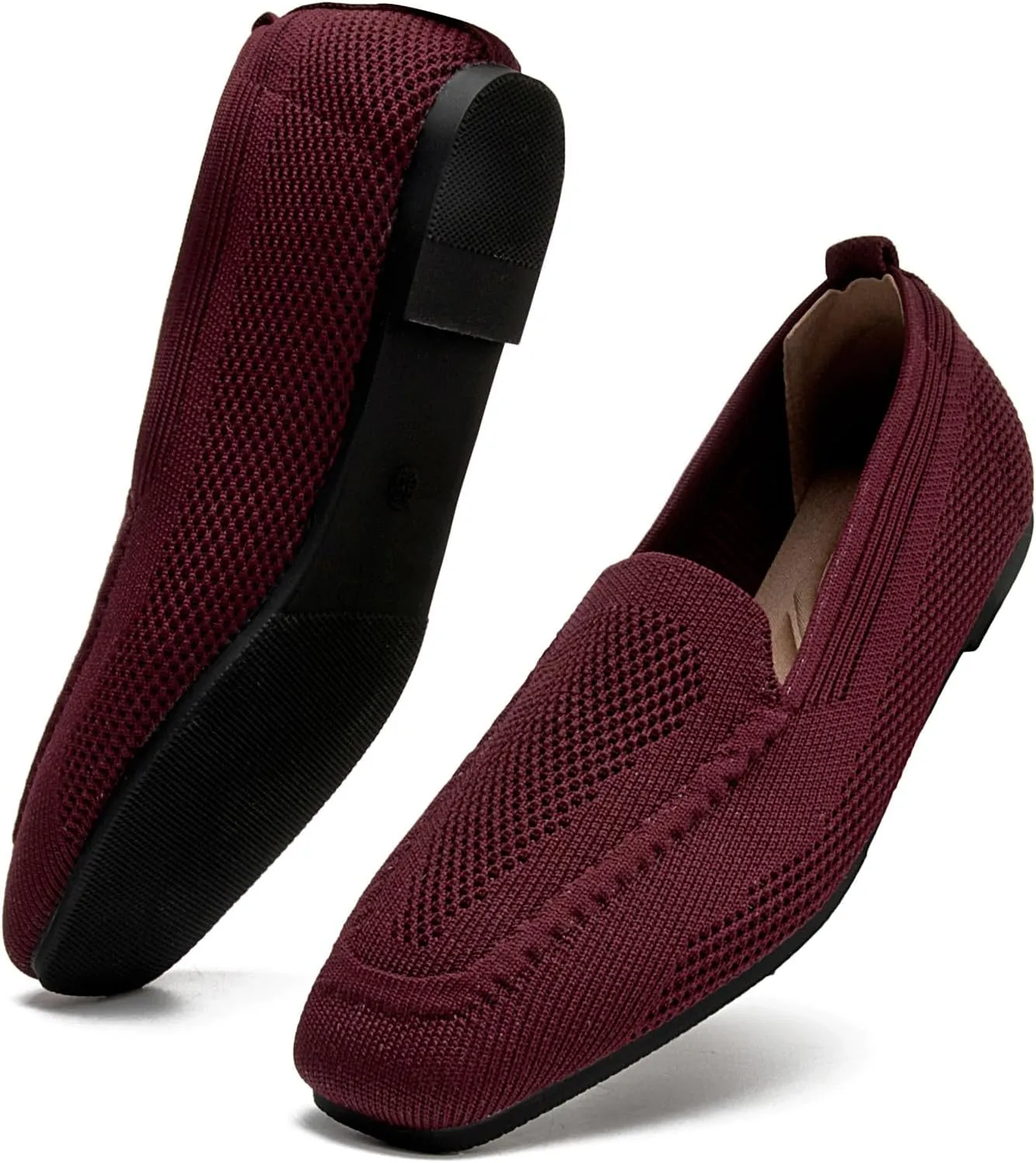 DADAWEN Womens Square Toe Flats Knit Dress Shoes Comfortable Women Shoes Slip On Shoes for Woman Soft Ballet Walking Flats Shoes