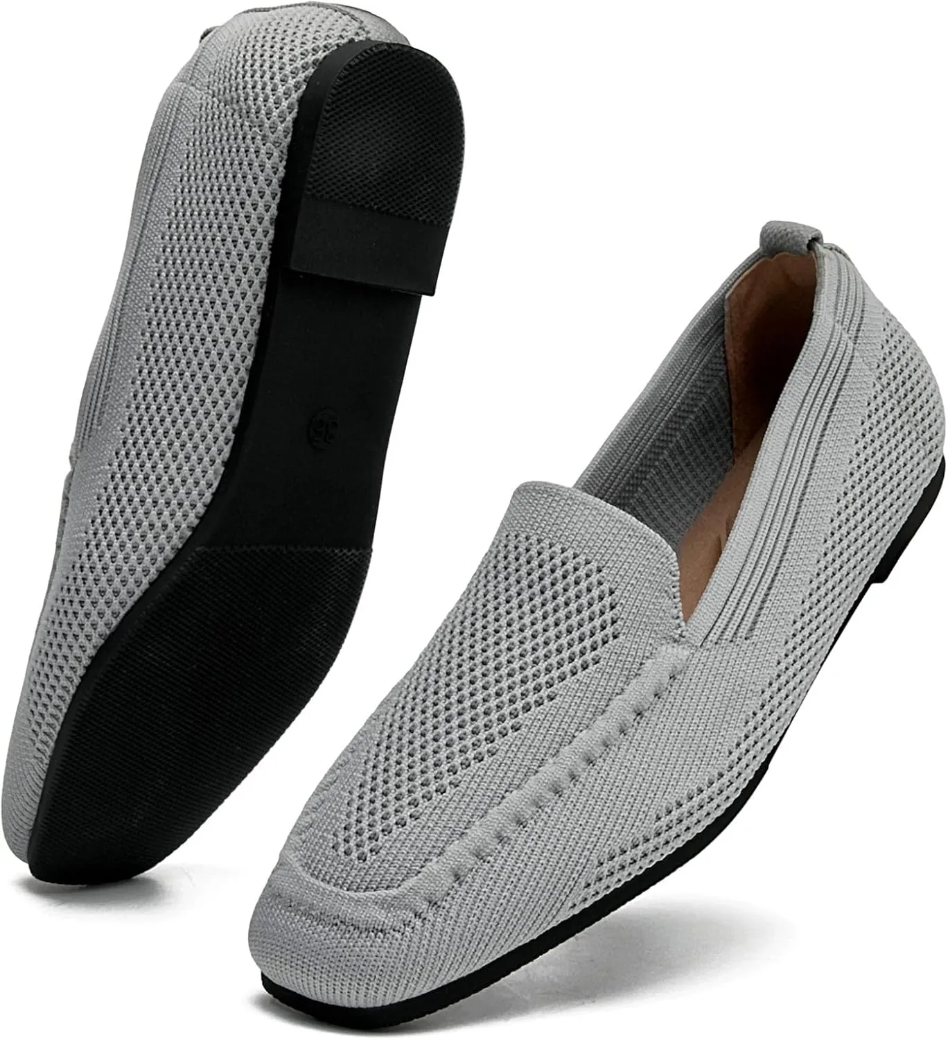 DADAWEN Womens Square Toe Flats Knit Dress Shoes Comfortable Women Shoes Slip On Shoes for Woman Soft Ballet Walking Flats Shoes