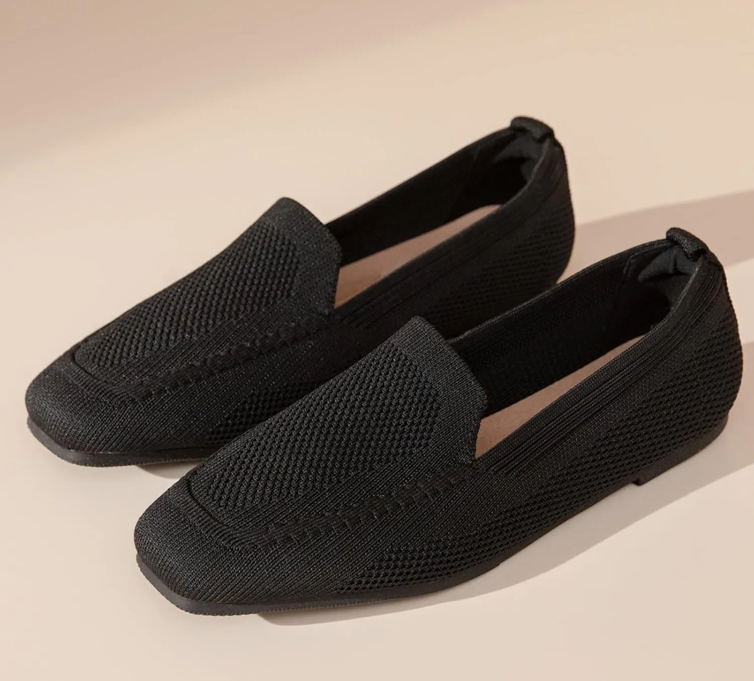DADAWEN Womens Square Toe Flats Knit Dress Shoes Comfortable Women Shoes Slip On Shoes for Woman Soft Ballet Walking Flats Shoes