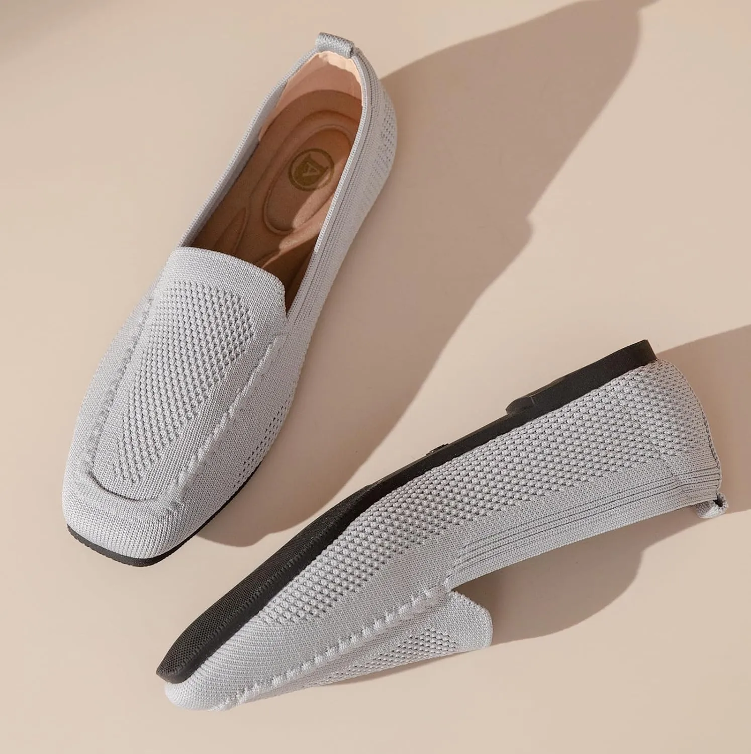 DADAWEN Womens Square Toe Flats Knit Dress Shoes Comfortable Women Shoes Slip On Shoes for Woman Soft Ballet Walking Flats Shoes