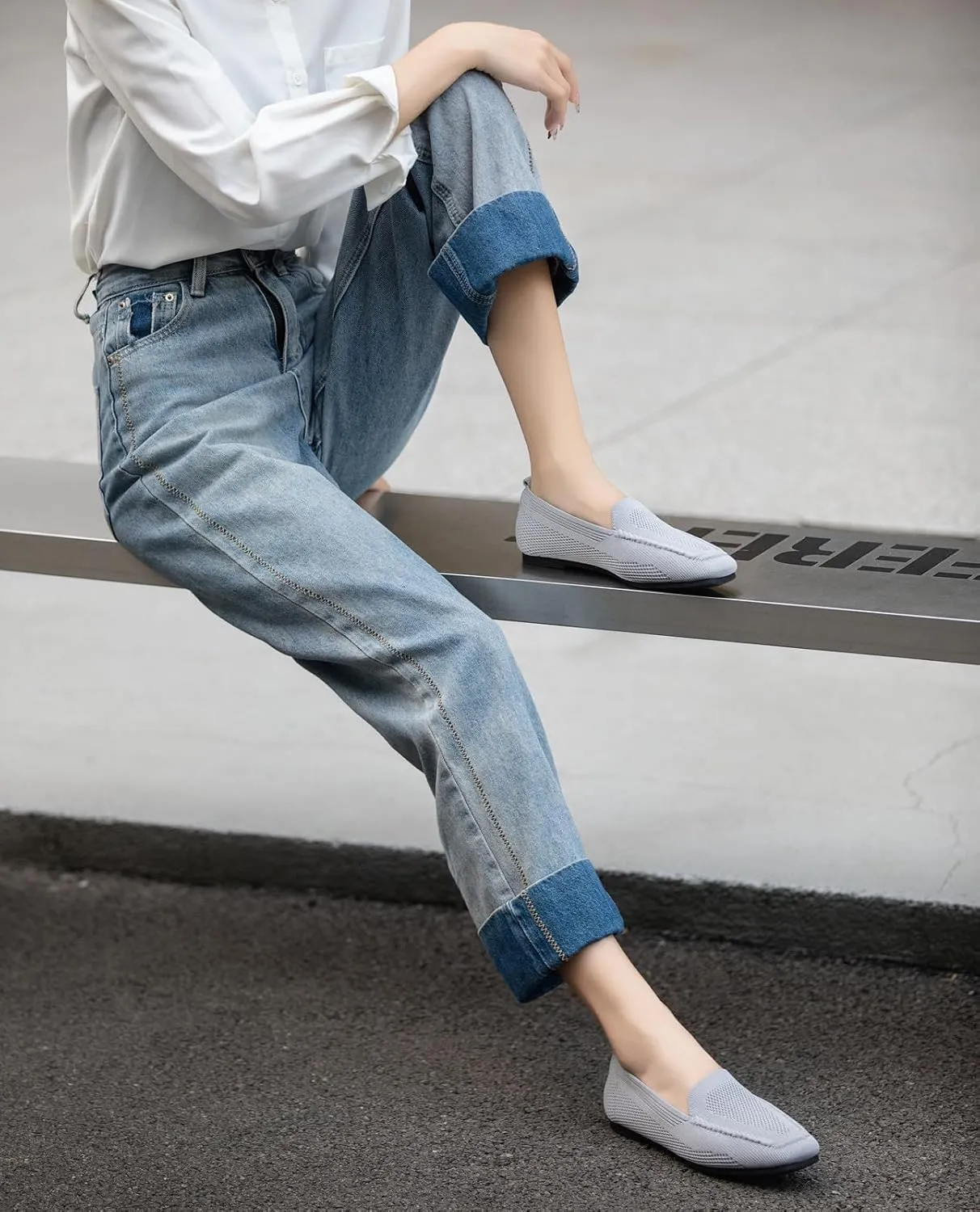 DADAWEN Womens Square Toe Flats Knit Dress Shoes Comfortable Women Shoes Slip On Shoes for Woman Soft Ballet Walking Flats Shoes