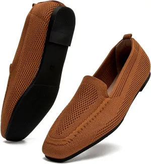 DADAWEN Womens Square Toe Flats Knit Dress Shoes Comfortable Women Shoes Slip On Shoes for Woman Soft Ballet Walking Flats Shoes