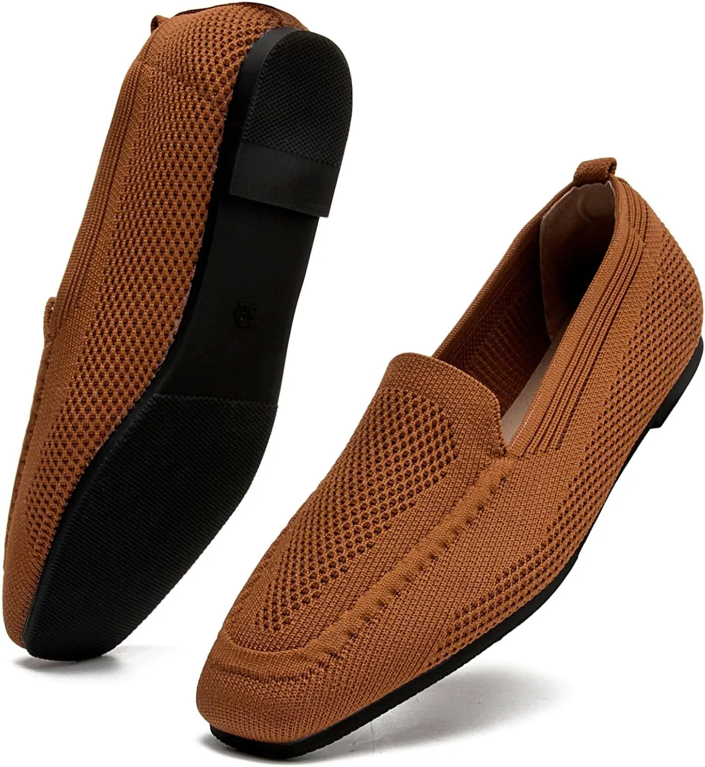 DADAWEN Womens Square Toe Flats Knit Dress Shoes Comfortable Women Shoes Slip On Shoes for Woman Soft Ballet Walking Flats Shoes
