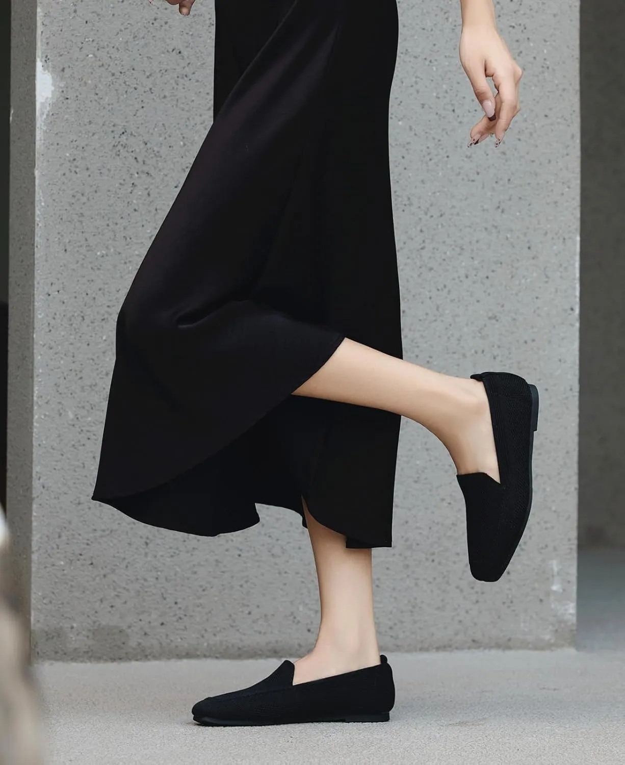 DADAWEN Womens Square Toe Flats Knit Dress Shoes Comfortable Women Shoes Slip On Shoes for Woman Soft Ballet Walking Flats Shoes