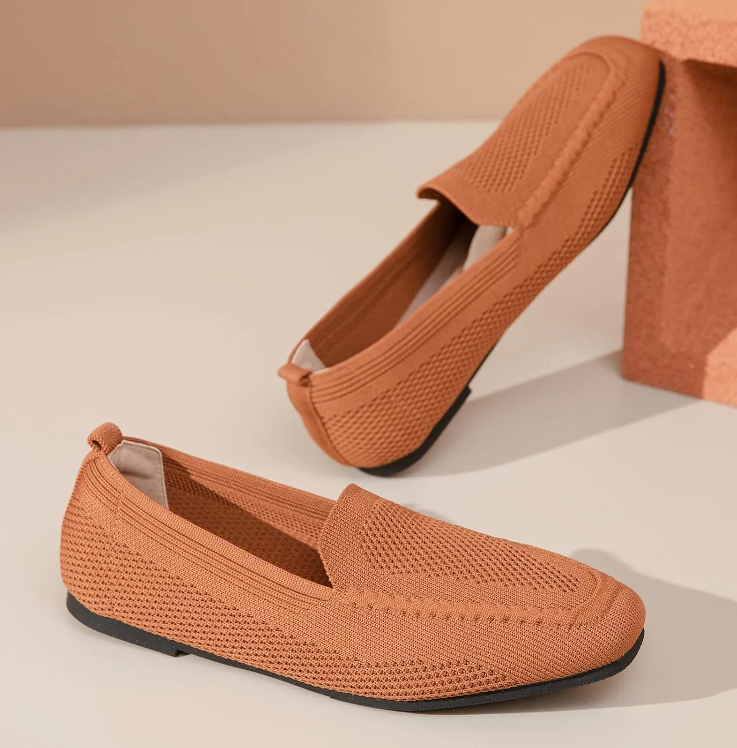 DADAWEN Womens Square Toe Flats Knit Dress Shoes Comfortable Women Shoes Slip On Shoes for Woman Soft Ballet Walking Flats Shoes