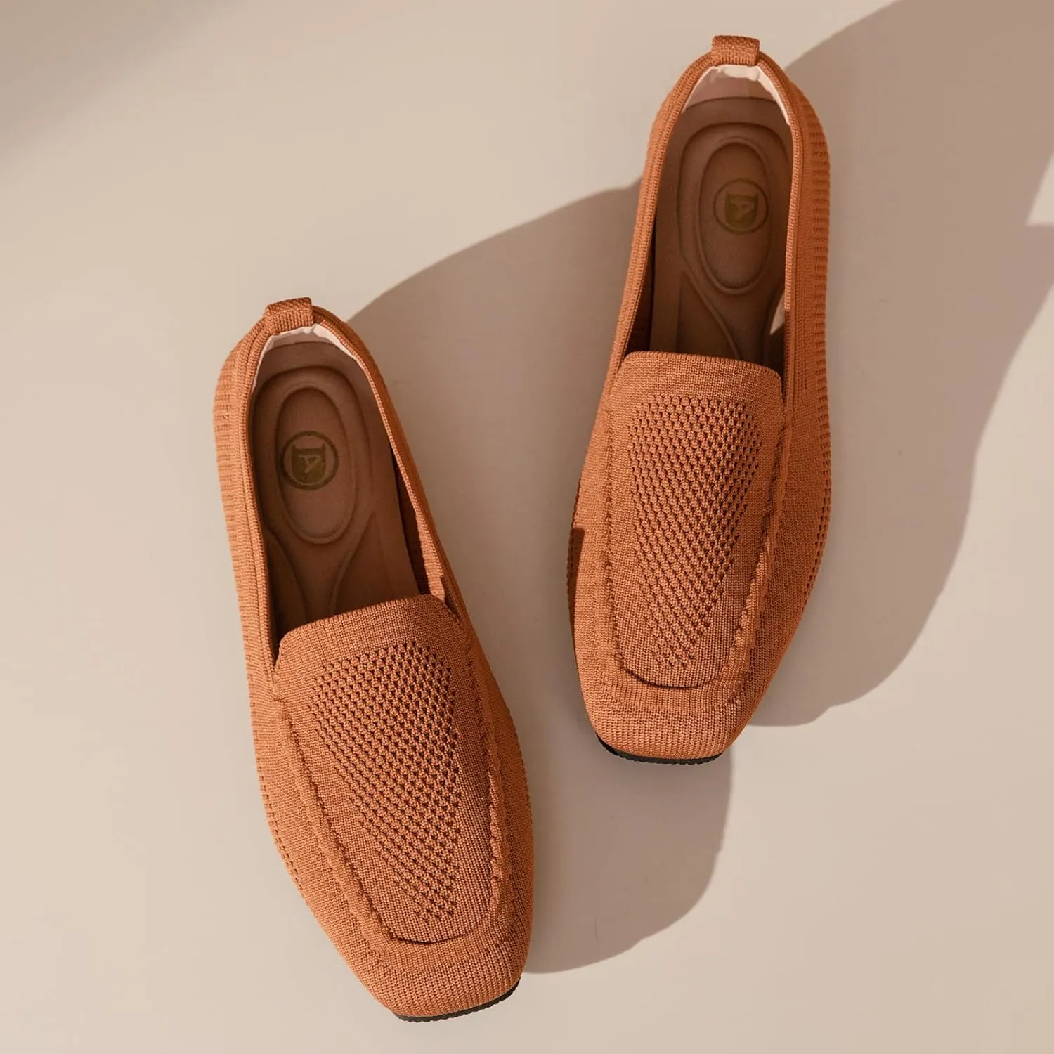 DADAWEN Womens Square Toe Flats Knit Dress Shoes Comfortable Women Shoes Slip On Shoes for Woman Soft Ballet Walking Flats Shoes